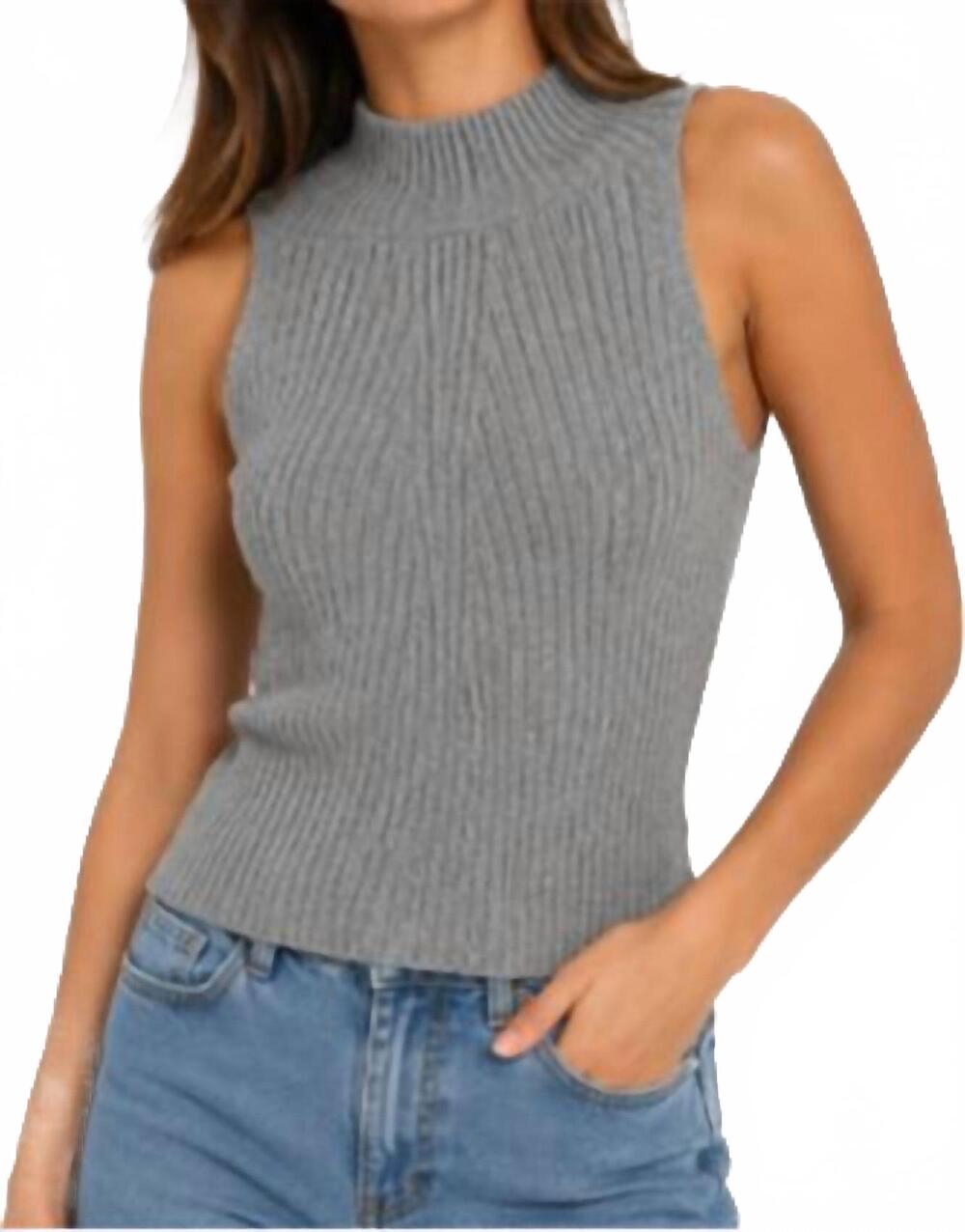 NEW RED HAUTE marl rib mock neck top in lt blue